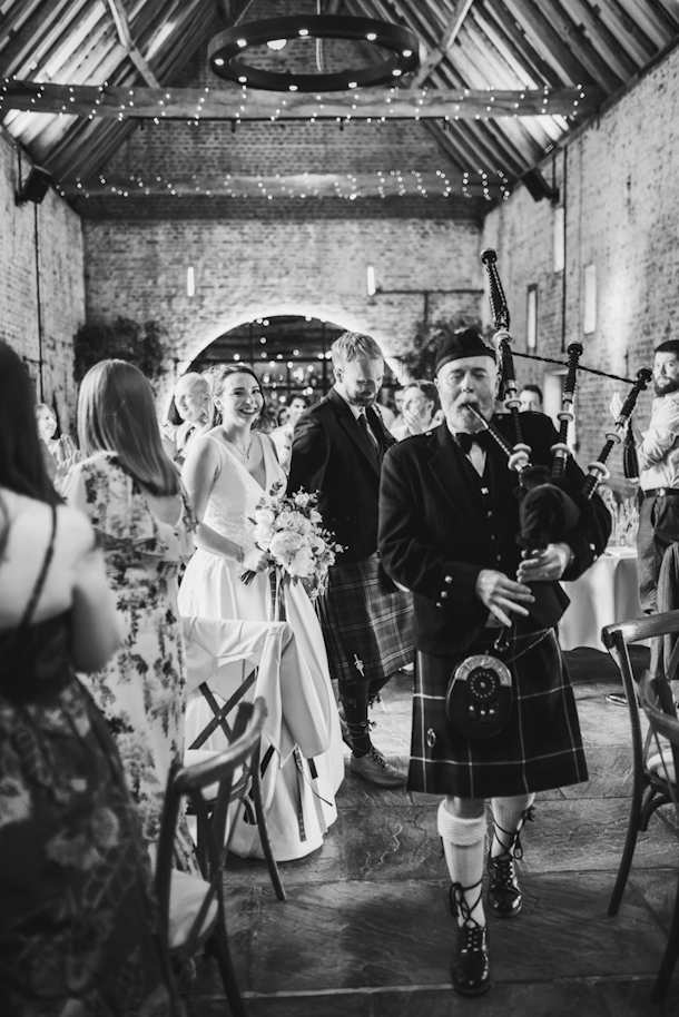 The Suffolk Bagpiper playing at a wedding at Copdock Hall, Suffolk